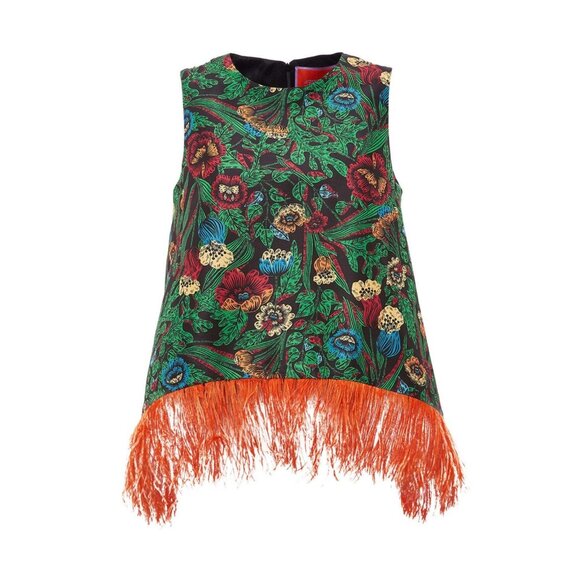 NWT La DoubleJ La Scala Top in Night Garden Faille Floral w/ Feather Trim M - Picture 1 of 8